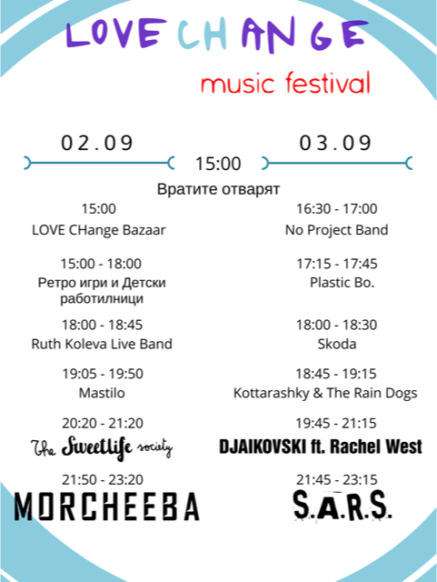 програма Посрещаме Morcheeba, The Sweet Life Society, S.A.R.S., Djaikovski и много български банди на 2 и 3 септември в Ловеч