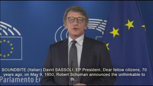 Screenshot 2020 05 09 Europe Day Schuman Declaration Anniversary 70 Years of Solidary statement by David SASSOLI EP Pr... Изявление на председателя на Парламента и лидерите на политическите групи относно годишнината от Декларацията на Шуман