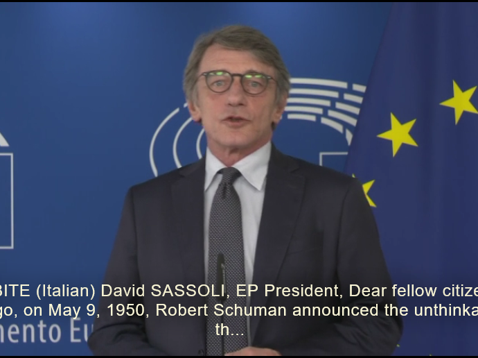 Screenshot 2020 05 09 Europe Day Schuman Declaration Anniversary 70 Years of Solidary statement by David SASSOLI EP Pr... Изявление на председателя на Парламента и лидерите на политическите групи относно годишнината от Декларацията на Шуман