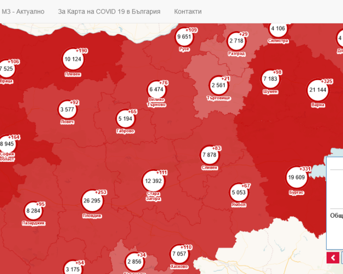 covid map 2003211 Само в община Ловеч новите случаи са 51! В област Ловеч за денонощието те са 84, 11 човека са хоспитализирани