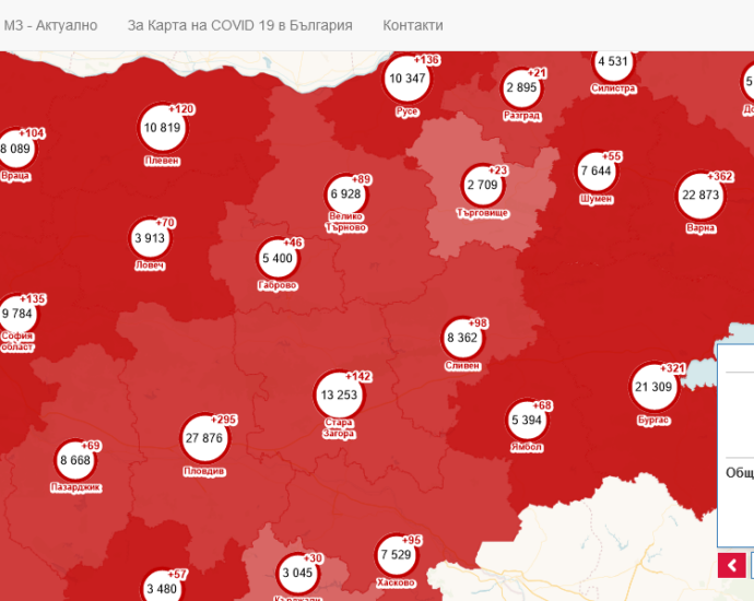 covid map 2603211 Област Ловеч вече е в тъмно червената зона! Новите случаи отново се увеличават