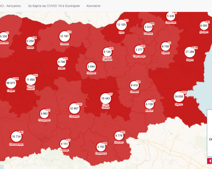 covid map 1104211 20 нови положителни случая на COVID-19 в област Ловеч, от които 6 хоспитализирани