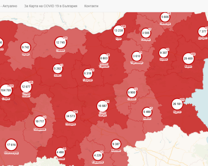 covid map 2604211 5 нови положителни случая за COVID-19 в област Ловеч, от които 2-ма са хоспитализирани