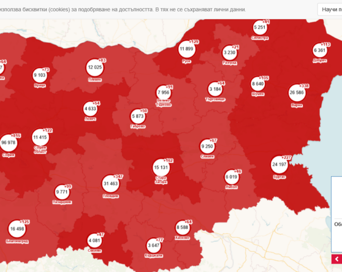 covid map 804211 В област Ловеч са диагностицирани 53 нови положителни случая за COVID-19, от които 16 души са хоспитализирани. Починали са четири човека