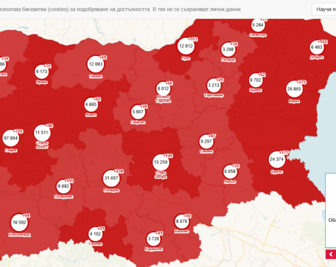 covid map 904211 Много нови случаи в малките населени места в област Ловеч. Диагностицирани са 63 нови положителни случая за COVID-19, от които 18 души са хоспитализирани