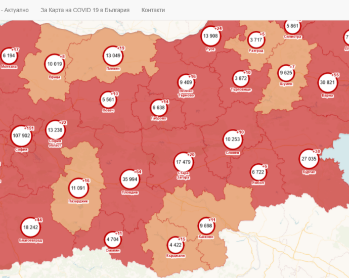 covid map 1305211 Разпространението на Covid-19 намалява. Два са починали през денонощието