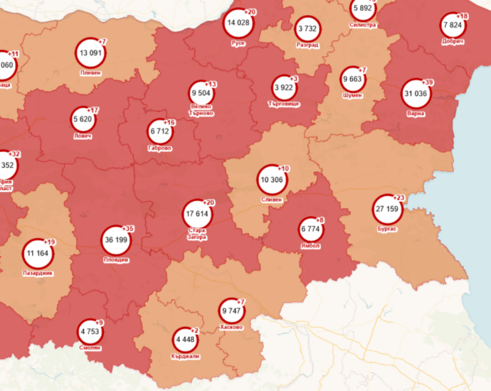 covid map 1905211 17 нови случая, 6 са приети в болнични заведения. Диагностицирано е дете на 7 г. от с. Гложене – ученик в първи глас в гр. Тетевен