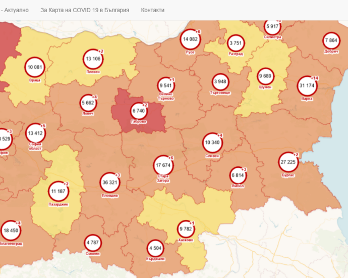 covid map 2505211 В област Ловеч 3 нови положителни случая за COVID-19, от които 2-ма са хоспитализирани. Двама мъже от с. Радювене и Тетевен са починали