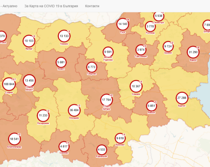 covid map 3105211 Регистрираният спад на заболяемостта от Covid-19 за последната седмица е от 78%