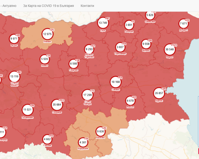 covid map 805211 9 човека са хоспитализирани, 5 са починали, 28 са новите положителни случаи на COVID-19 в област Ловеч