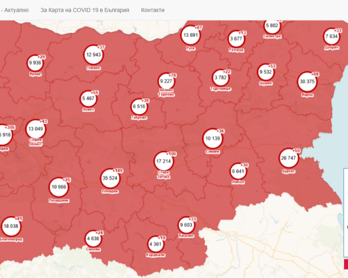 covid map605211 На 5 май новодиагностицираните случаи в област Ловеч са 49, от които 16 лица са хоспитализирани