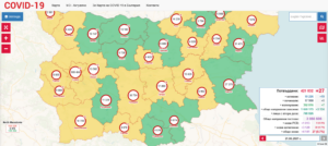covid map 2106211 Към 21.06.2021 година в област Ловеч е регистрирана 14 дневна заболяемост от COVID-19 от 12,2 на 100 хил. население, при 35,1 на 100 хил. заболяемост към 14.06.2021 г.