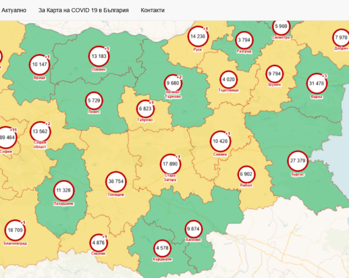 covid map 2106211 Към 21.06.2021 година в област Ловеч е регистрирана 14 дневна заболяемост от COVID-19 от 12,2 на 100 хил. население, при 35,1 на 100 хил. заболяемост към 14.06.2021 г.