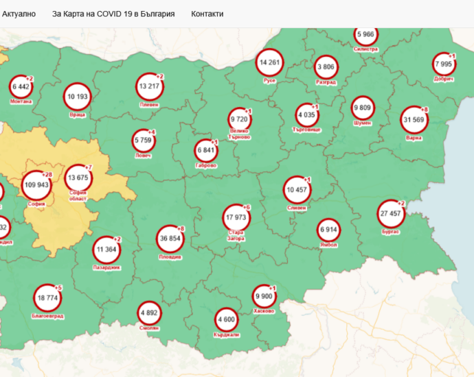 covid map 1307211 Снижението на заболяемостта в област Ловеч е трайно и регистрираните случаи за в област Ловеч през последната седмица 05.07.2021 година – 11.07.2021 година включително са само 2, при 6 за предходния 7-дневен период