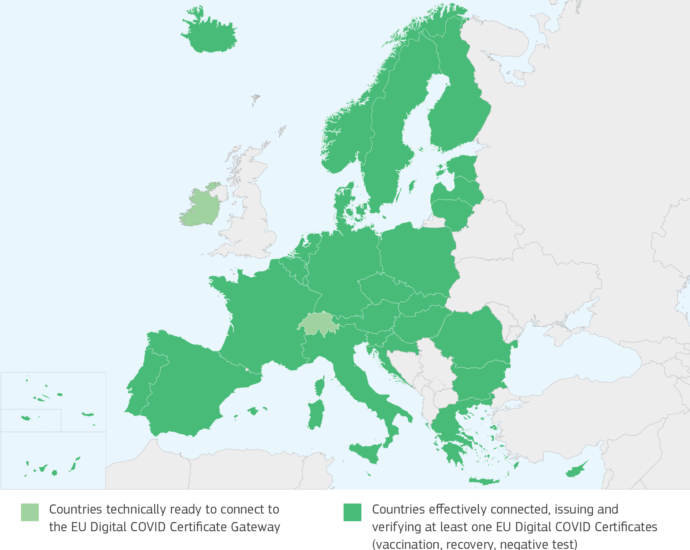 digital covid certificate map 20210701 Регламентът на ЕС относно цифровия сертификат за COVID започва да се прилага oт днес