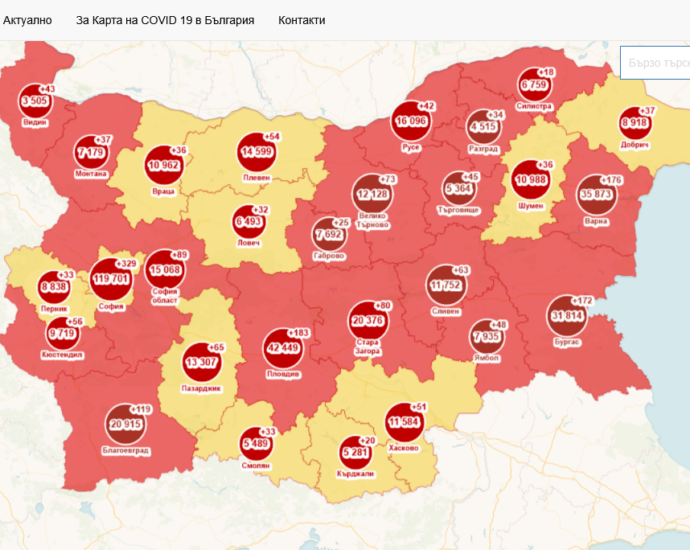 covid map 1509211 В област Ловеч за денонощието са диагностицирани общо 31 случая, хоспитализираните са 9
