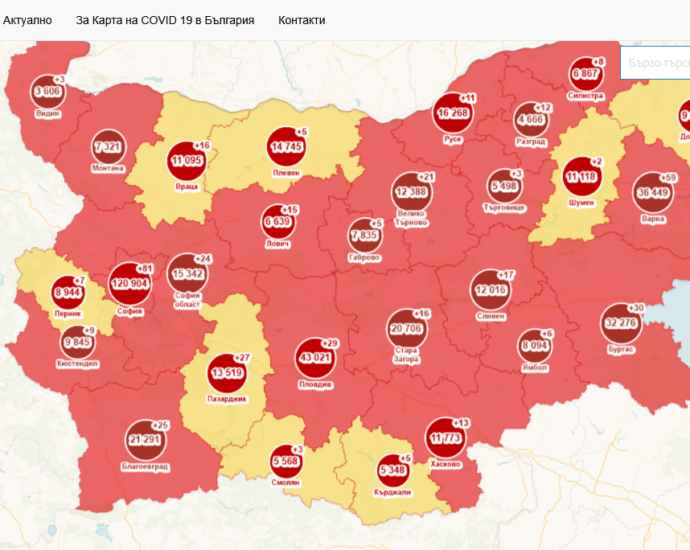 covid map 2009211 7 са починалите през денонощието в област Ловеч. 37 нови случая на Covid-19 през почините дни, 15 от тях са в болници