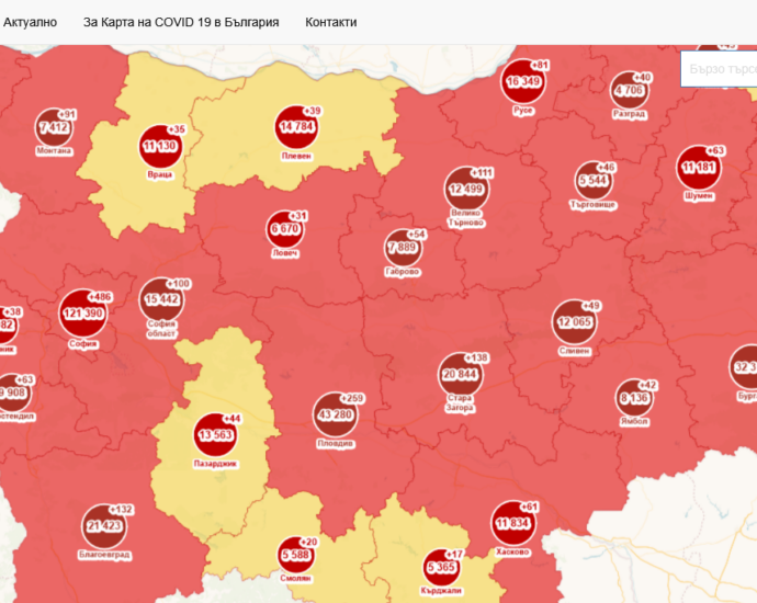 covid map 2109211 Регистрираната 14-дневна заболеваемост за Област Ловеч към 20 септември достигна 296,2  на 100 хил.население.
