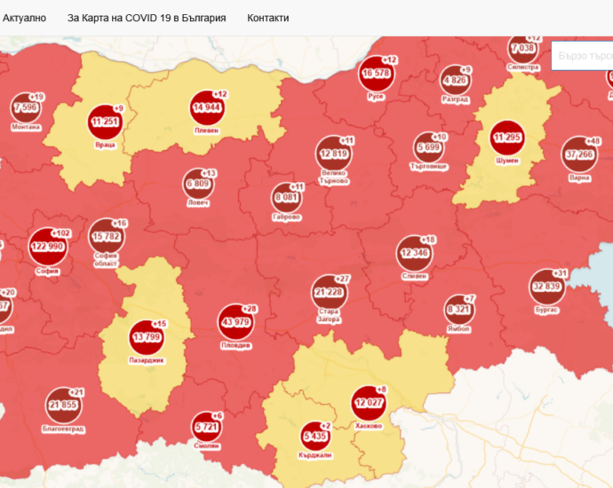 covid map 2709211 Четирима са починали през денонощието в област Ловеч от усложнения свързани с Covid-19