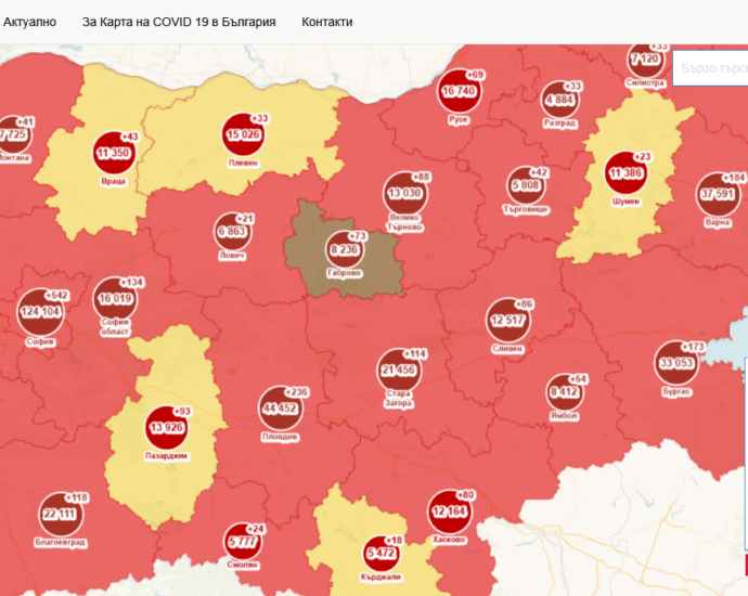 covid map 2909211 Четирима са починалите в област Ловеч през денонощието поради усложнения свързани с Covid-19
