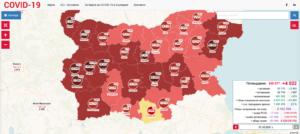covid map 2110211 Карантинирана е група от детска градина в гр. Ловеч. В област Ловеч са диагностицирани 77 човека с Covid-19 за денонощието, в болници са 11