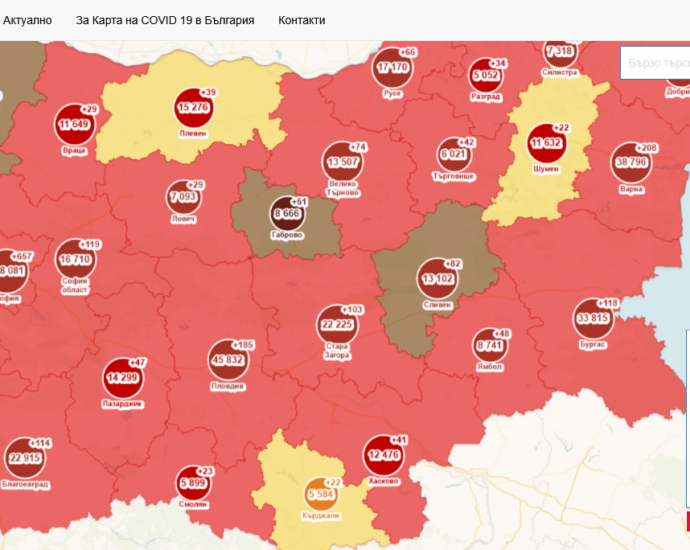 covid map 710211 111 са хоспитализираните в болници в област Ловеч. Под карантина са 819 човека