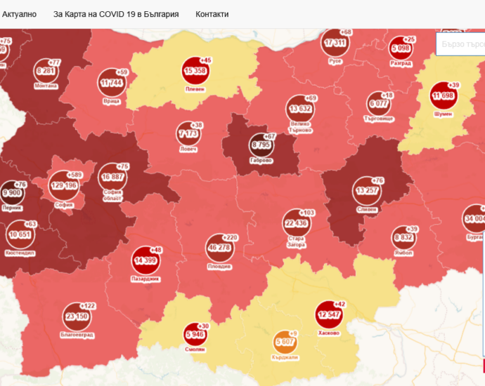 covid map 910121 Още две паралелки от НПГГСД „Сава Младенов“ – гр. Тетевен и от ОУ „Васил Априлов“- с. Градежница са карантинирани