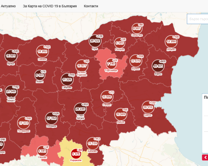 covid map 1011211 Още една група в детска градина в Ловеч е под карантина. Новите случаи са 71