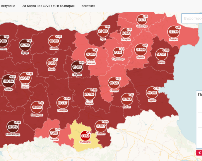covid map 1911211 Спада регистрираната 14-дневна заболеваемост за Област Ловеч към 18.11.2021 и е 578  на 100 хил.население