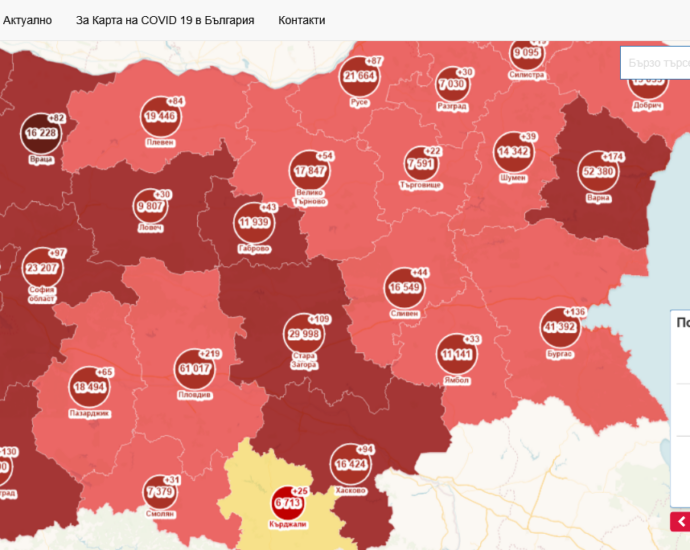 covid map 2511211 Спада нивото на 14-дневна заболеваемост за Област Ловеч и достигна 502  на 100 хил.население