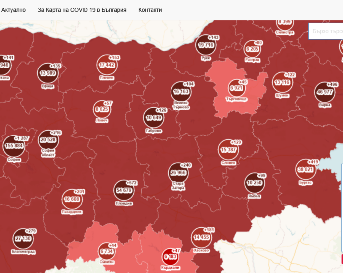 covid map 311211 Последни данни за заболели, хоспитализирани и починали в област Ловеч