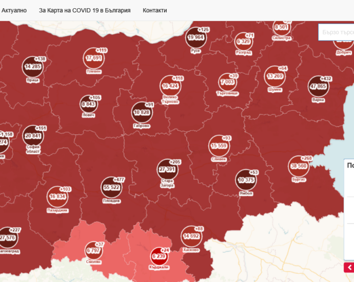 covid map 511211 Диагностицирани са 23 положителни лица от Дом за стари хора гр. Априлци
