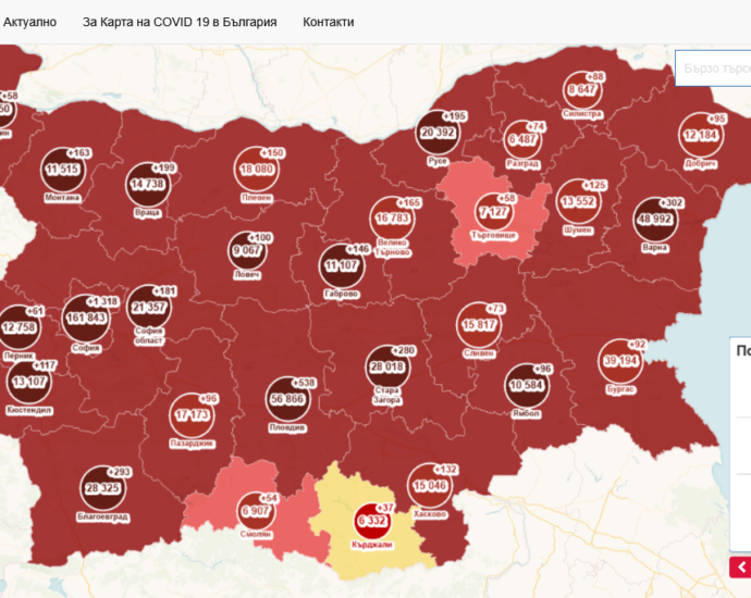 covid map 911211 Две групи от детски градини в Ловеч и Луковит са поставени под карантина. Първо мъжко отделение на ДПБ Ловеч също е карантинирано