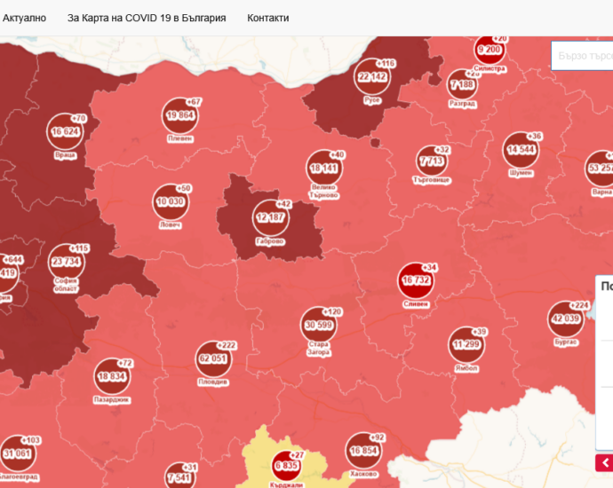 covid map 112211 В област Ловеч са диагностицирани 48 души, хоспитализираните са 12, починали са 6 човека