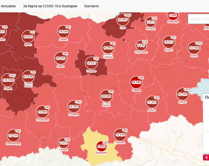covid map 212211 На 01 декември 2021 на територията на Област Ловеч са диагностицирани 44 души. Хоспитализираните са 8