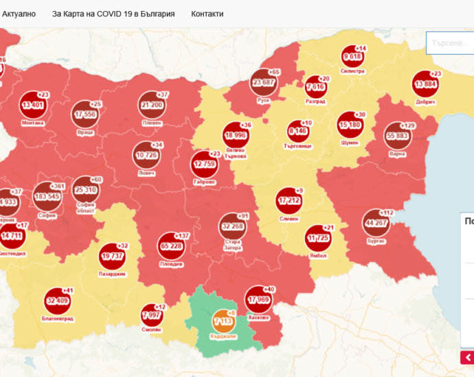 covid map 2312211 На територията на Област Ловеч са диагностицирани 32 случая с Covid-19. Хоспитализираните са 12