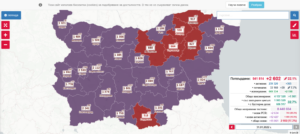 COVID MAP 3101221 За седмица в област Ловеч са диагностицирани 990 заболели, при 788 за предходния 7 дневен период. Ръстът на покачване е 20,4% 