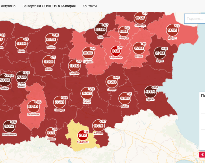 covid map 1201221 Област Ловеч в тъмно червената зона. Активните случаи са 772, 99 са хоспитализирани