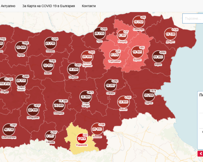 covid map 1901221 135 са с Covid-19 през изминалото денонощие в област Ловеч. Още 2 паралелки и 3 групи от детски градини са поставени под карантина