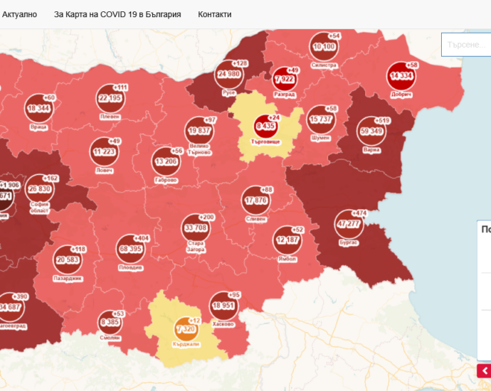covid map 701221 В област Ловеч 48 нови случая на Covid-19, паралелка в Ловеч е под карантина, 1 положителен случай в Дом за стари хора в с. Сливек