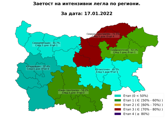 intenzivni legla po regioni 17 01 2022 В периода 10.01.2022 – 16.01.2022 година включително, в област Ловеч са диагностицирани 532 заболели, при 343 за предходния 7 дневен период и ръстът на покачване е с 35%  спрямо предходната седмица
