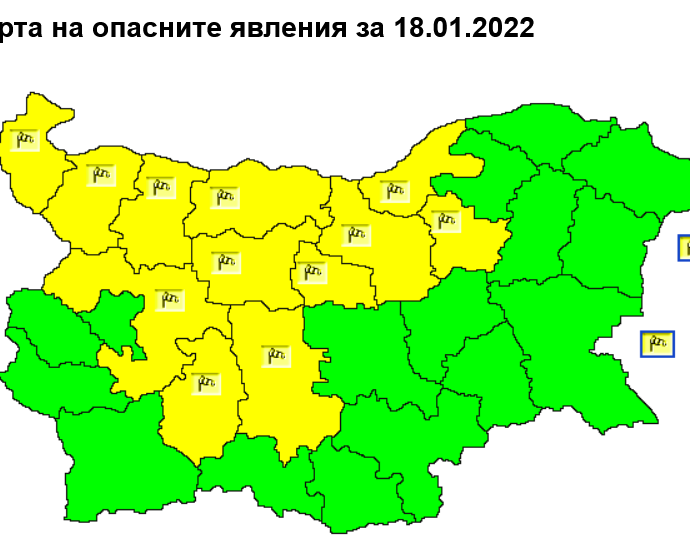 jalt kod lovech 1801221 Ще има силен вятър от запад-северозапад с пориви до 22 м/сек. За днес е обявено предупреждение от първа степен (ЖЪЛТ КОД) за област Ловеч