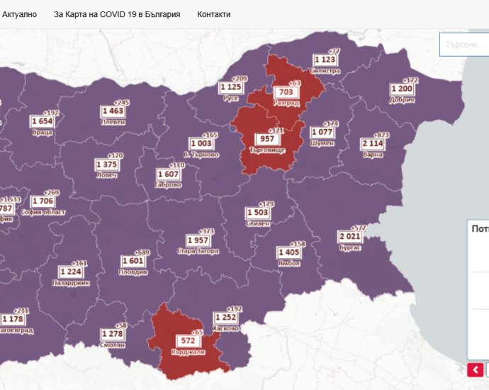 covid map 1002221 През денонощието в област Ловеч са хоспитализирани 23 човека. Новите случаи са 107