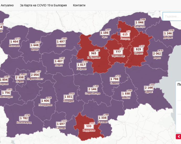 covid map 302221 В област Ловеч са диагностицирани общо 191 случая на Covid-19.  Хоспитализираните са 26