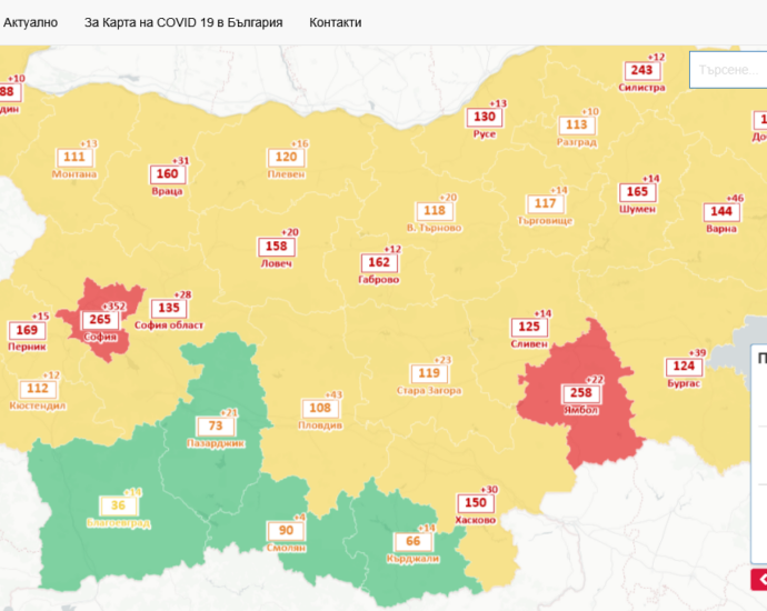covid map 1304221 На 12 април  2022 на територията на Област Ловеч с Covid-19 са диагностицирани общо 19 човека, 4 от тях са хоспитализирани