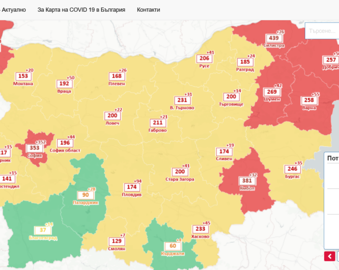 covid map 504221 Двама санитари от болниците в Ловеч и Луковит са сред новите 22 случая на Covid-19 в област Ловеч