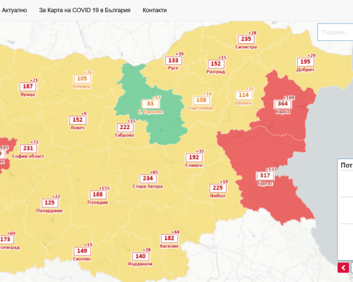 covid map 2207221 Заповед за въвеждане на временни противоепидемични мерки на територията на област Ловеч