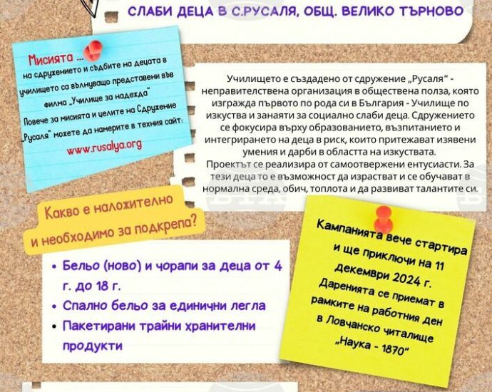 blagotvoritelna akcia 212241 В Ловеч организират благотворителна кампания в помощ на Училището за деца в неравностойно положение в село Русаля