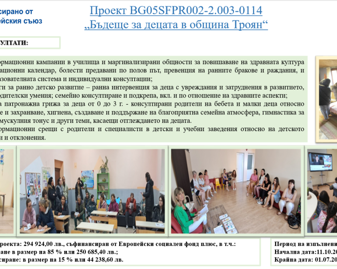 proekt badeshte za detsata 2701251 Община Троян изпълнява проект „Бъдеще за децата в Община Троян“