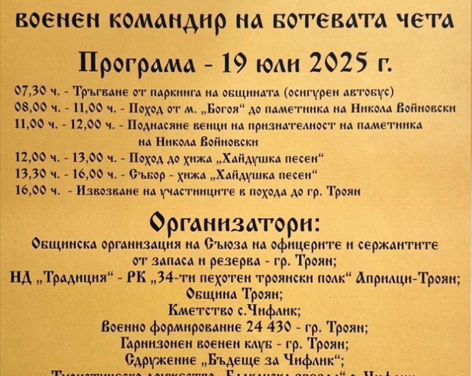 nikola voinovski 1607251 149 години от гибелта на Никола Войновски - – военен командир на Ботевата чета и герой от националноосвободителните борби, ще бъдат тържествено отбелязани край Троян
